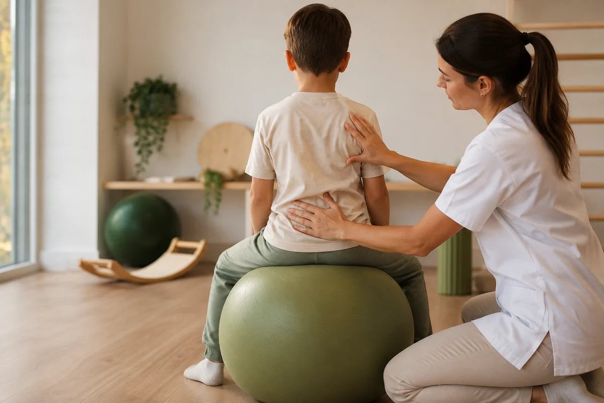Fisioterapia pediátrica en Clínica Salux: trabajo postural sobre balón
