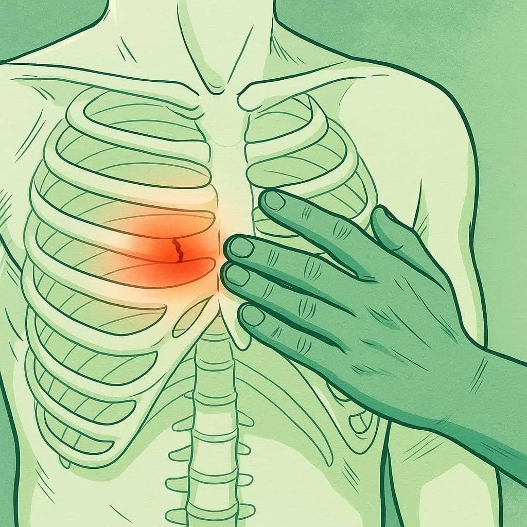 ilustración médica de la fractura de una costilla