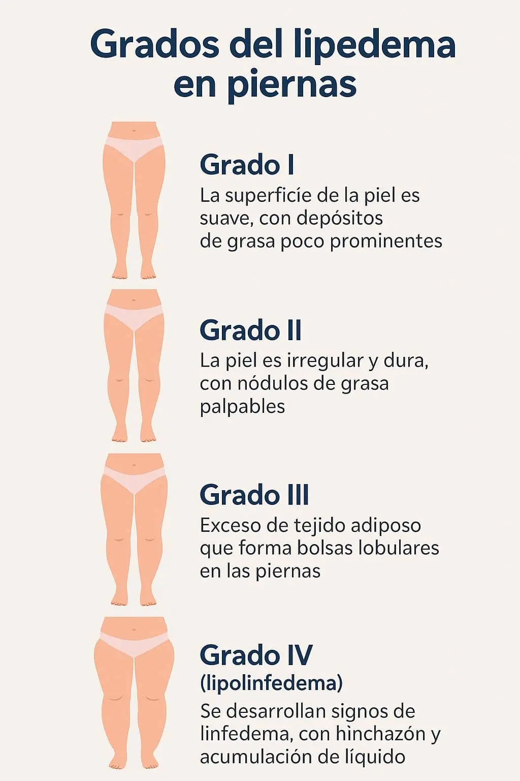 infografía sobre los grados del lipedema en piernas