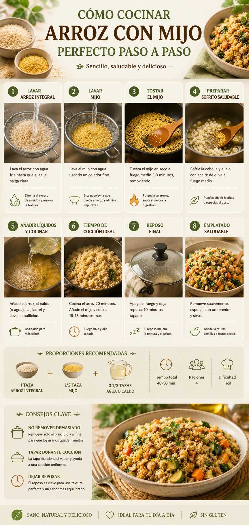 Infografía sobre cómo cocinar el arroz con mijo